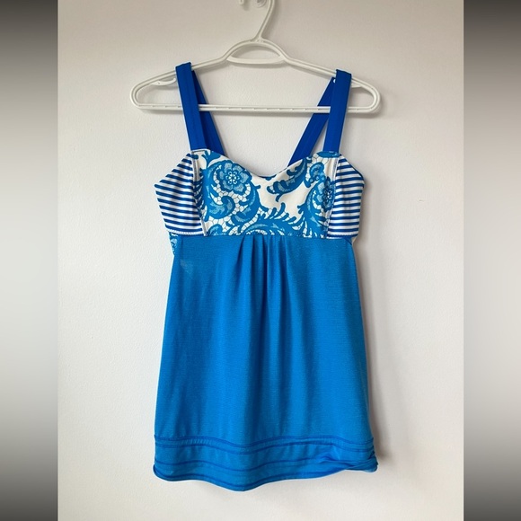 Blue and White Striped Floral Tank Top - Picture 6 of 6